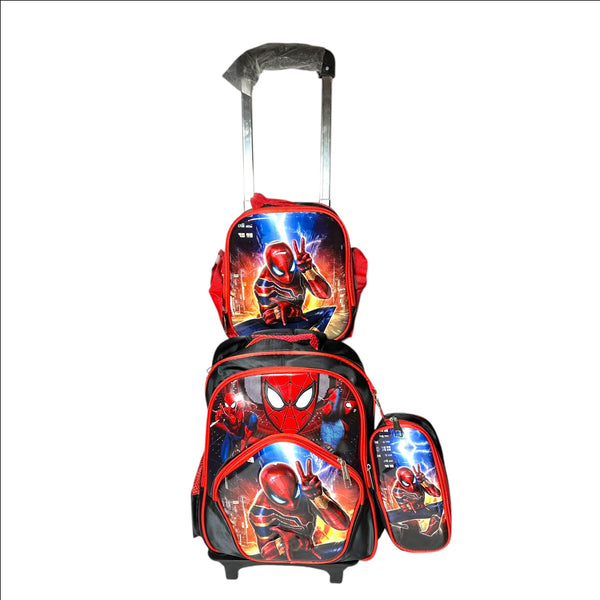 17 Inch 3D Spiderman 3 Piece Set School Bag with Trolly For Grade 1 Till Grade 3 Boys