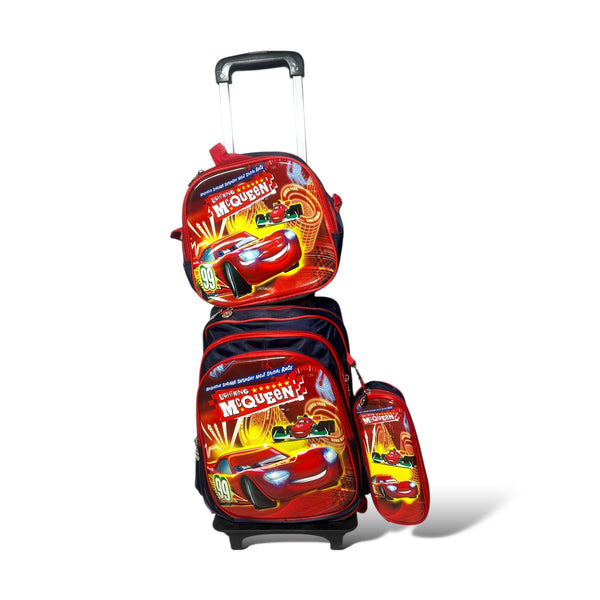 17 Inch 3D Mcqueen 3 Piece Set School Bag with Trolly for Grade 1 Till Grade 5 Boys