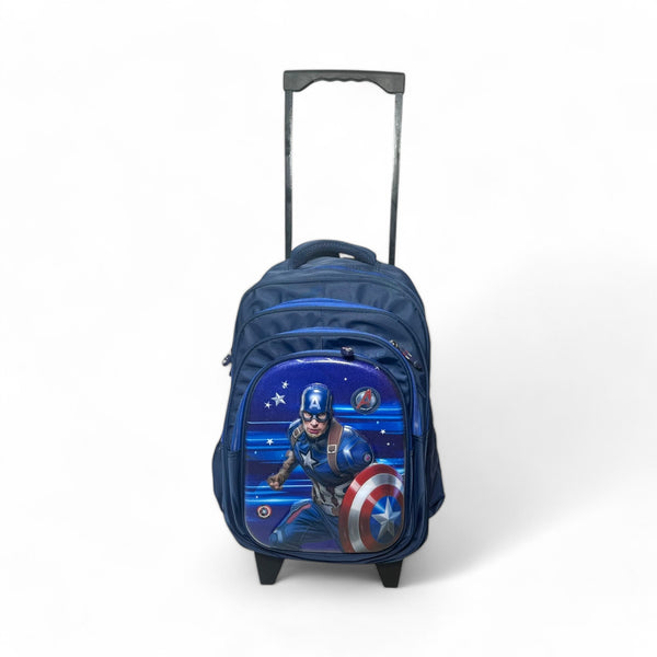 16 Inch 3D Captain America / Avengers  School Trolley Bag For Grade KG Till Grade 2 Boys