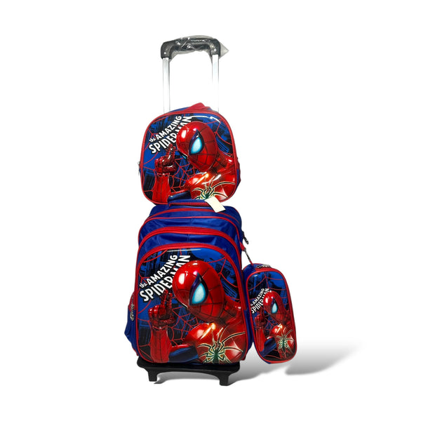 17 Inch 3D Spiderman 3 Piece Set School Bag with Trolly for Grade 1 Till Grade 5 Boys