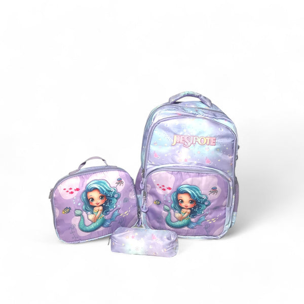 19 INCH Jiesipote Mermaid 3 Piece School Bag for Grade 1 Till Grade 4 Girls