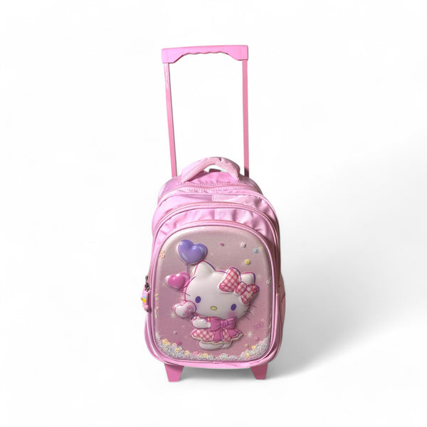 18 Inch 3D Hello Kitty School Trolley Bag For Grade 1 Till Grade 6 Girls