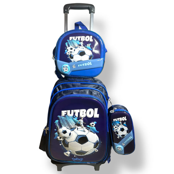 17 Inch 3D Football 3 Piece Set School Bag with Trolly for Grade 1 Till Grade 3 Boys