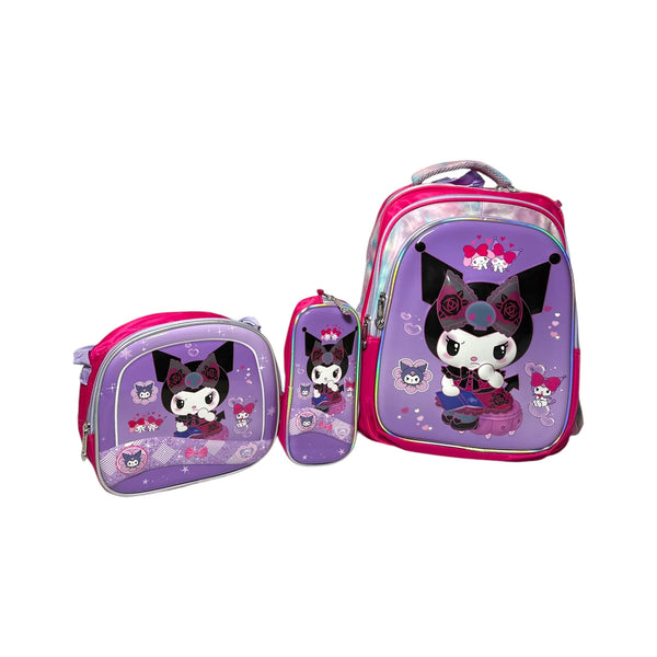 17 Inch Kuromi 3 Piece Set School Bag for Grade 1 Till Grade 3 Girls