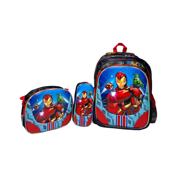 17 Inch Iron Man 3 Piece Set School Bag for Grade 1 Till Grade 3 Boys