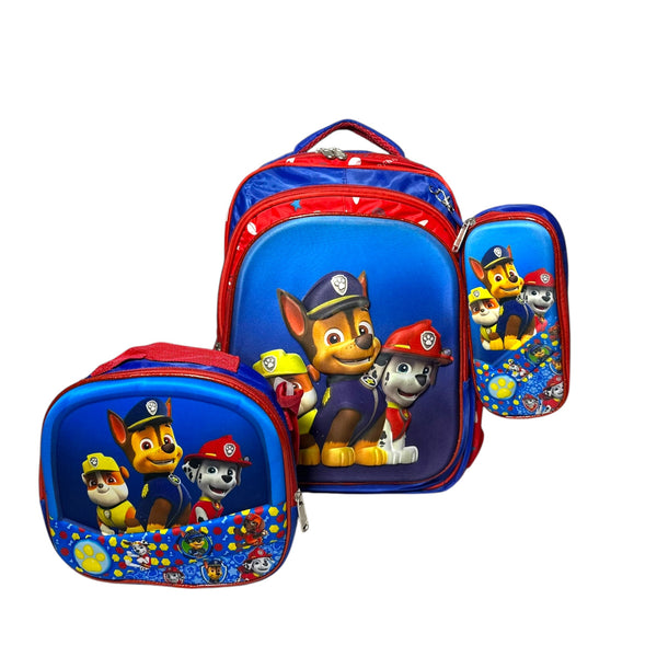 17 Inch Pow Petrol 3 Piece Set School Bag for Grade 1 Till Grade 3 Boys