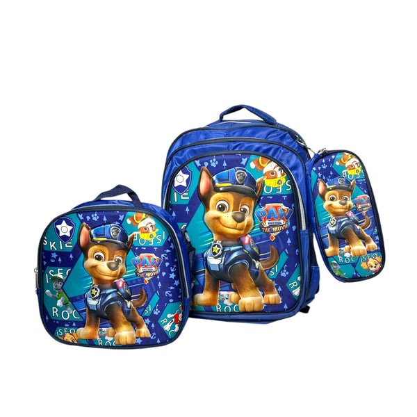 17 Inch Pow Petrol 3 Piece Set School Bag for Grade 1 Till Grade 3 Boys