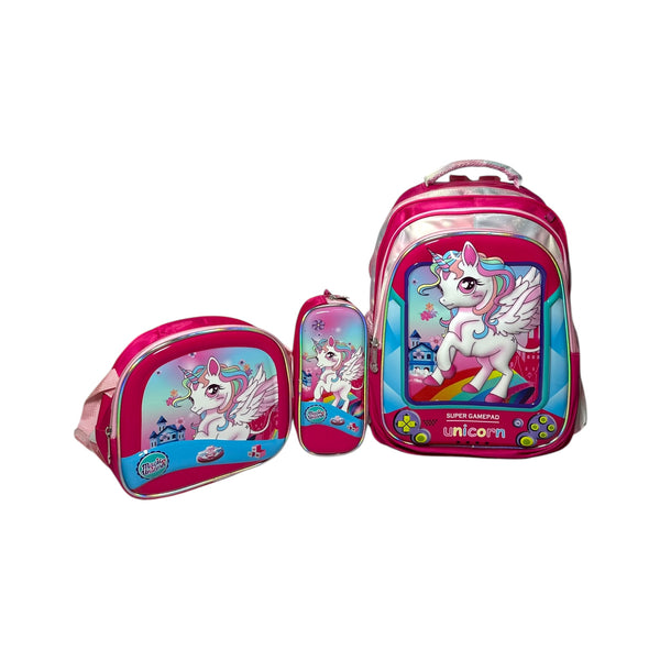 17 Inch Unicorn 3 Piece Set School Bag for Grade 1 Till Grade 3 Girls