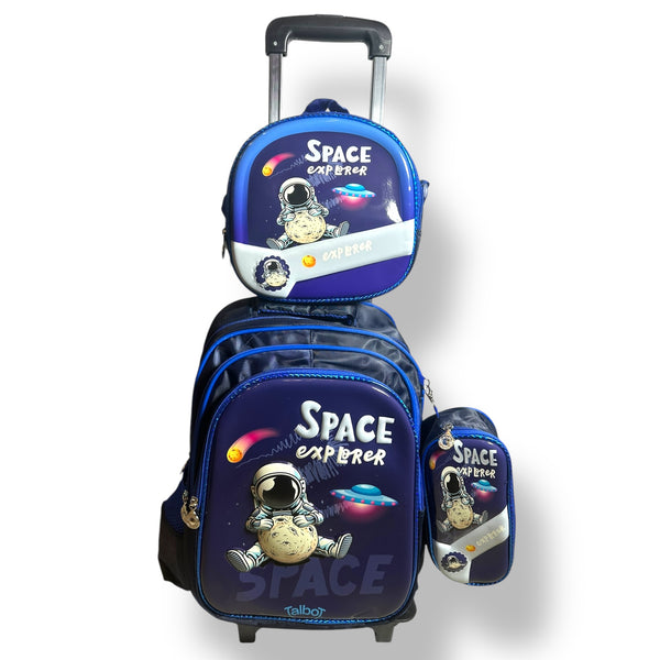 17 Inch 3D Space 3 Piece Set School Bag with Trolly for Grade 1 Till Grade 3 Boys