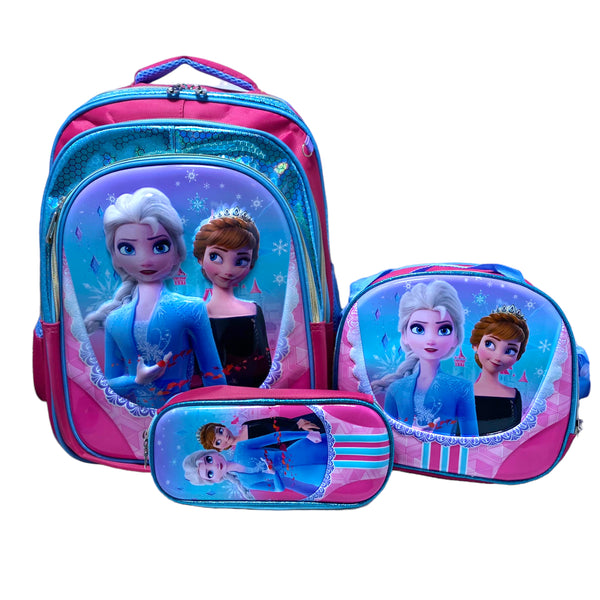 17 Inch 3D Elsa 3 Piece Set School Bag For Grade 1 Till Grade 3 Girls