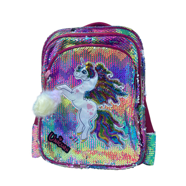 18 Inch Unicorn Rainbow Sequence School Bag for Grade 2 Till Grade 6 Girls